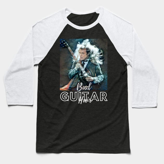 Bad Hair Guitar (air guitar) Baseball T-Shirt by PersianFMts